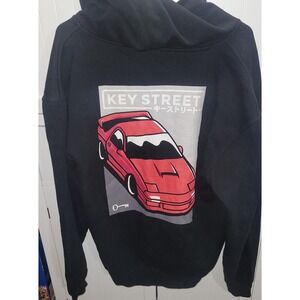 Key Street Mens Black JDM Red Sports Car Graphic Full Zip Hoodie Large